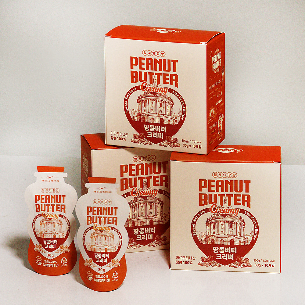 무가당 무첨가 짜먹는 밀레의공방 땅콩버터 크리미 소포장 개별포장 스틱 1박스(30g 10개입)